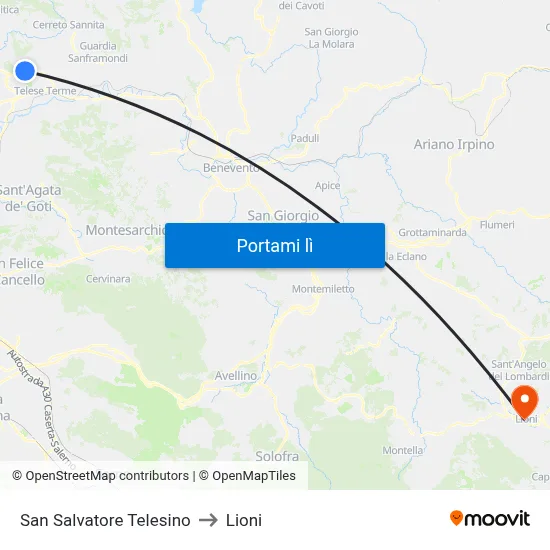 San Salvatore Telesino to Lioni map