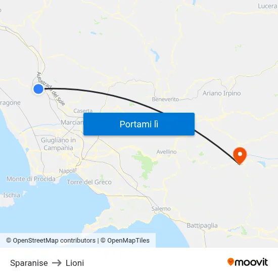 Sparanise to Lioni map