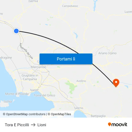 Tora E Piccilli to Lioni map