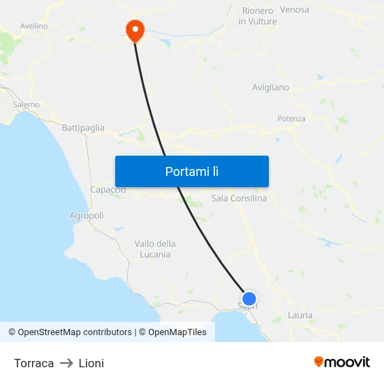 Torraca to Lioni map