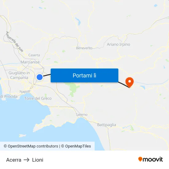 Acerra to Lioni map