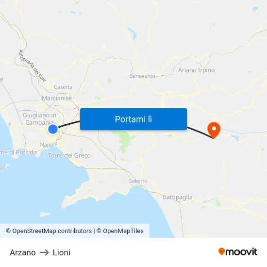 Arzano to Lioni map