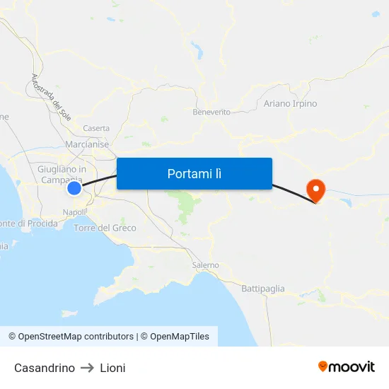 Casandrino to Lioni map