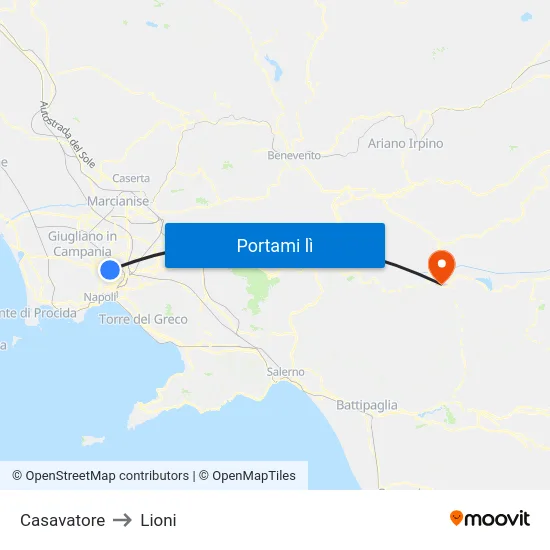 Casavatore to Lioni map