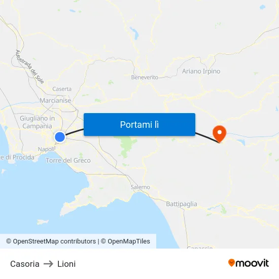 Casoria to Lioni map
