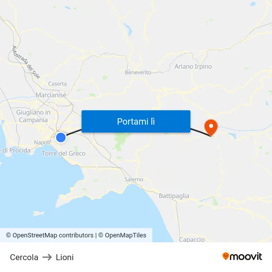 Cercola to Lioni map