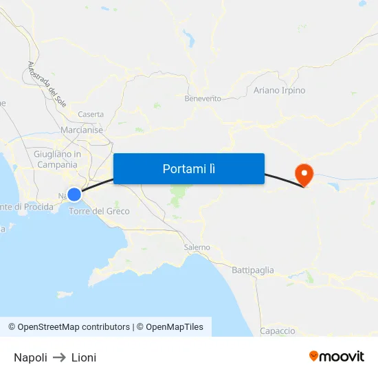 Napoli to Lioni map