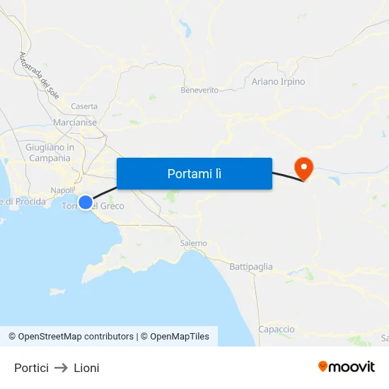 Portici to Lioni map
