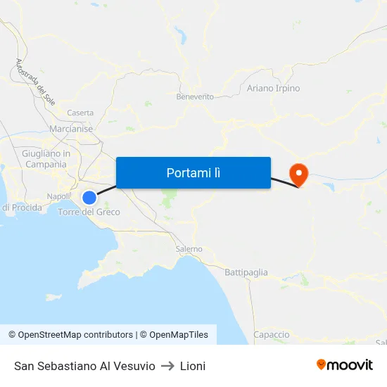 San Sebastiano Al Vesuvio to Lioni map