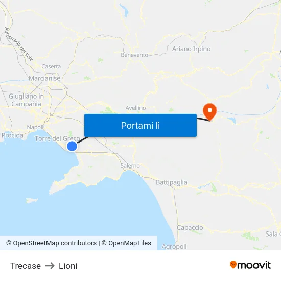 Trecase to Lioni map