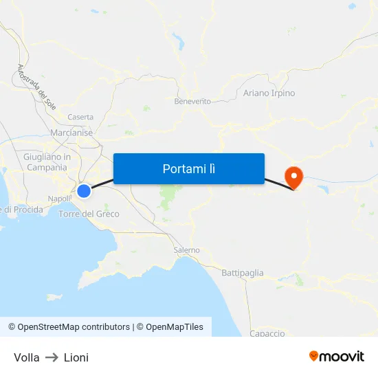 Volla to Lioni map