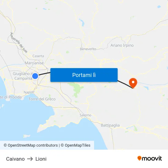 Caivano to Lioni map