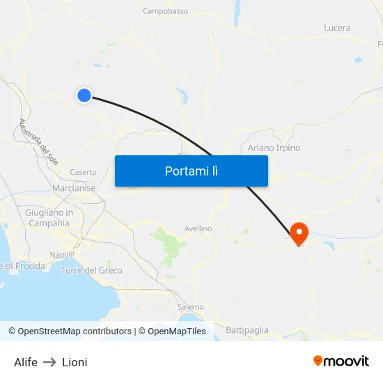 Alife to Lioni map