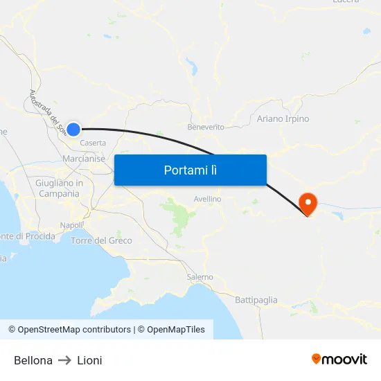 Bellona to Lioni map