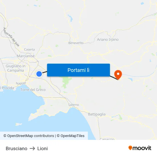 Brusciano to Lioni map