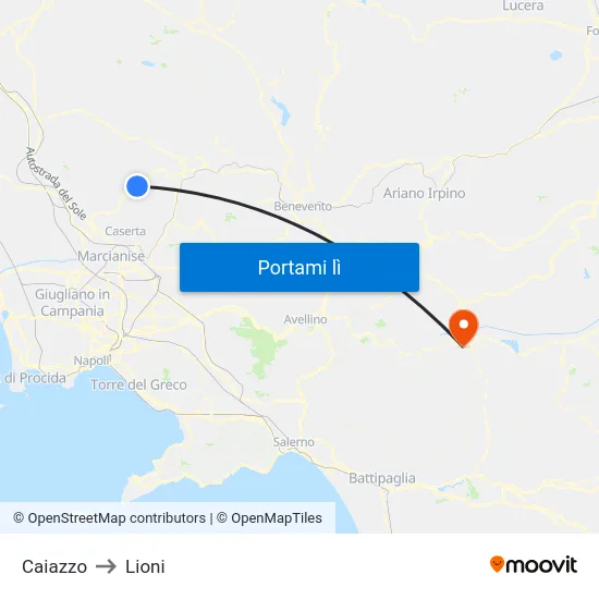 Caiazzo to Lioni map