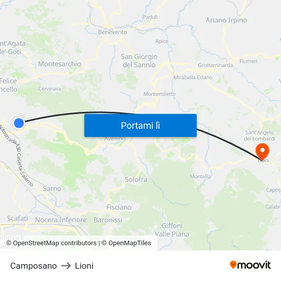 Camposano to Lioni map