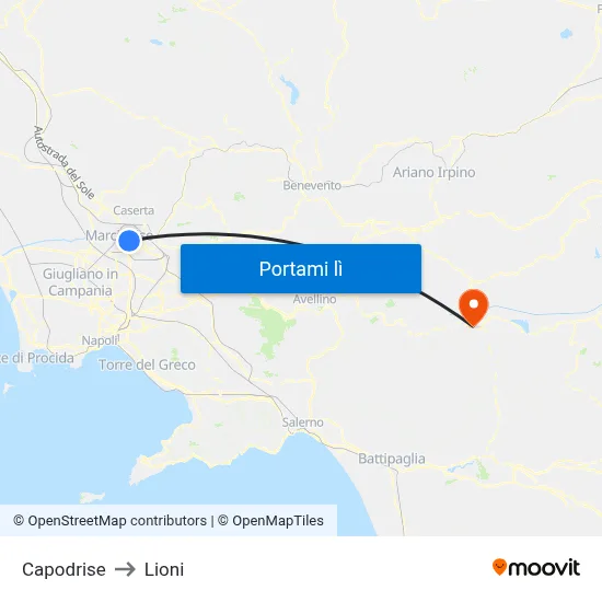 Capodrise to Lioni map