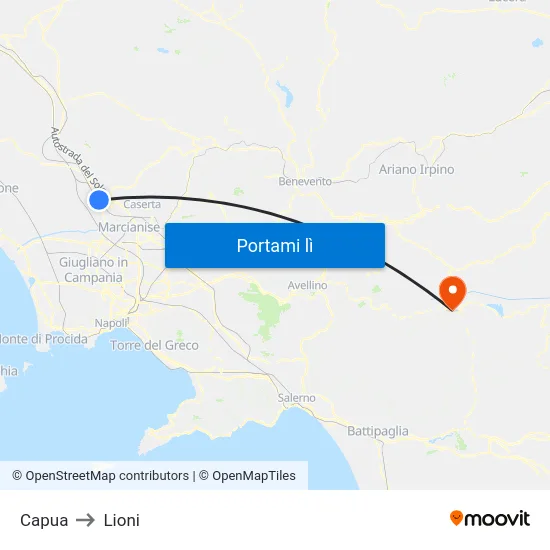 Capua to Lioni map