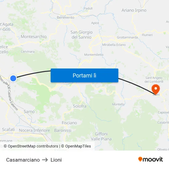 Casamarciano to Lioni map