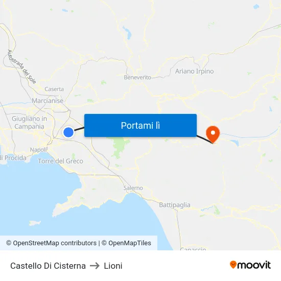 Castello Di Cisterna to Lioni map