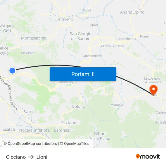 Cicciano to Lioni map