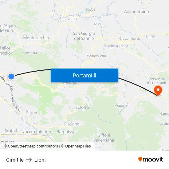 Cimitile to Lioni map