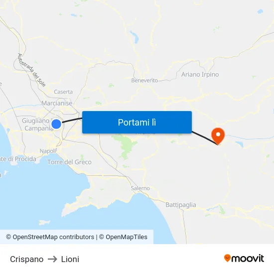 Crispano to Lioni map