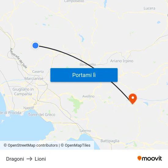 Dragoni to Lioni map