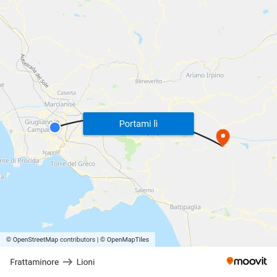 Frattaminore to Lioni map