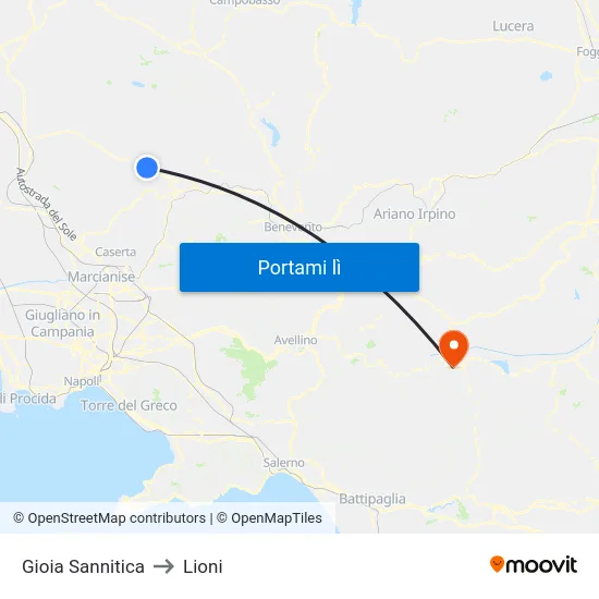 Gioia Sannitica to Lioni map