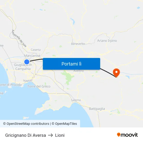 Gricignano Di Aversa to Lioni map