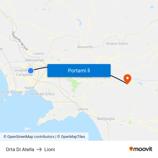 Orta Di Atella to Lioni map