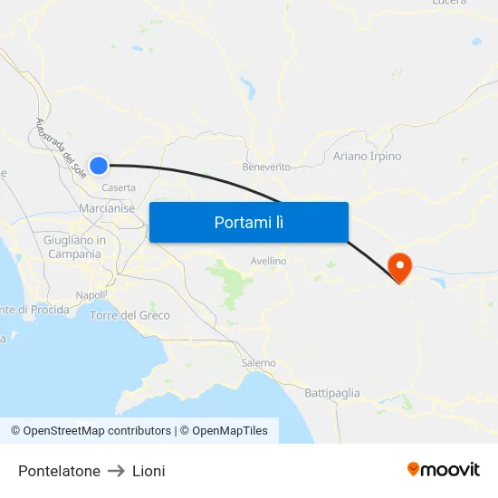 Pontelatone to Lioni map