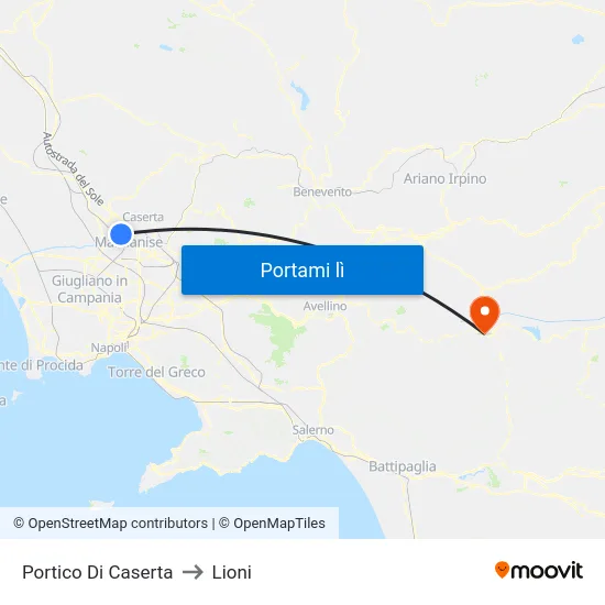 Portico Di Caserta to Lioni map