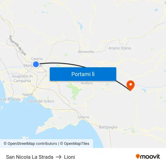 San Nicola La Strada to Lioni map
