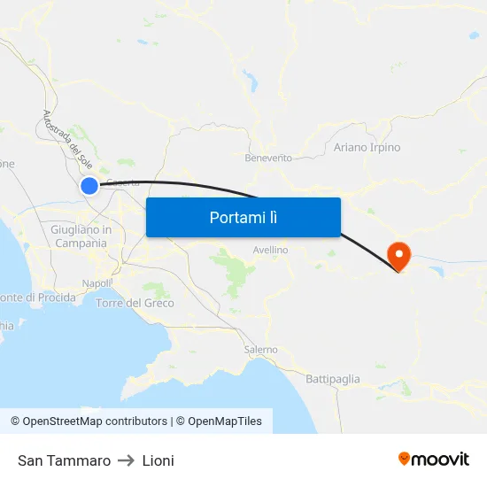 San Tammaro to Lioni map