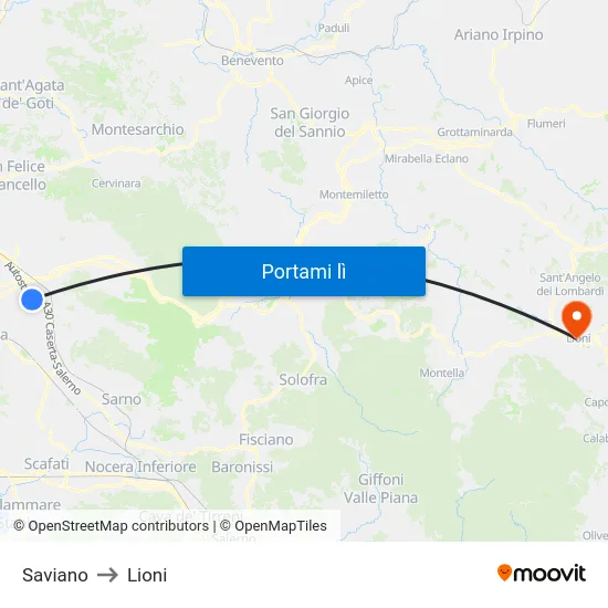 Saviano to Lioni map