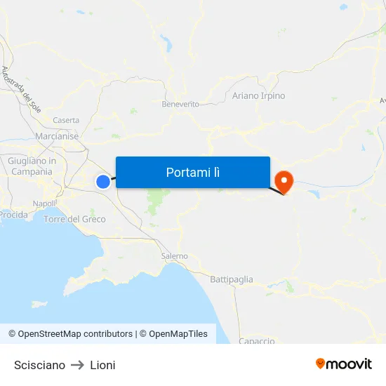 Scisciano to Lioni map