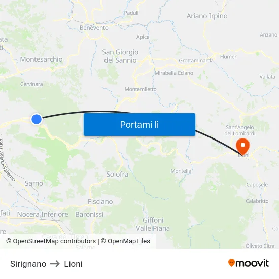 Sirignano to Lioni map