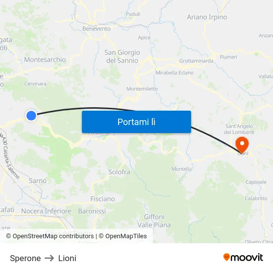 Sperone to Lioni map