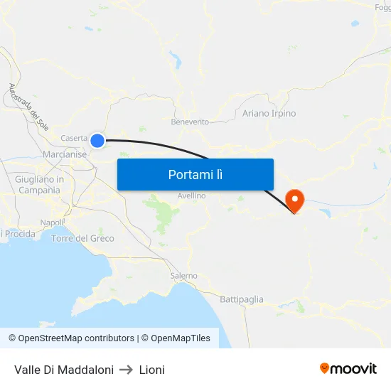Valle Di Maddaloni to Lioni map