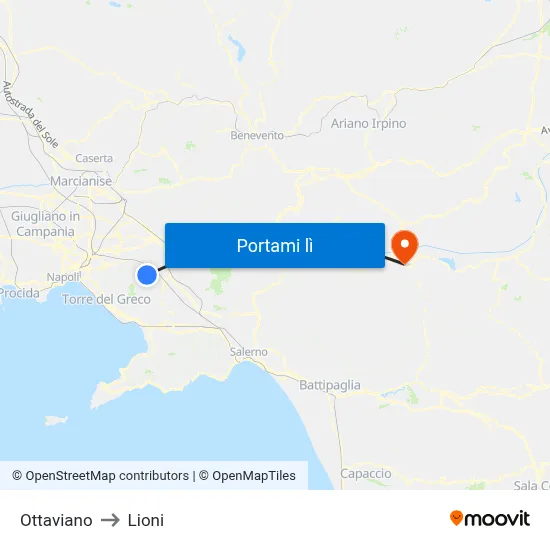 Ottaviano to Lioni map