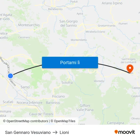 San Gennaro Vesuviano to Lioni map