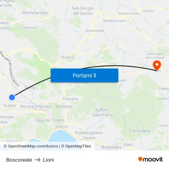 Boscoreale to Lioni map