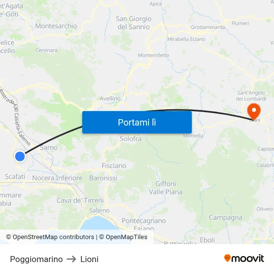 Poggiomarino to Lioni map