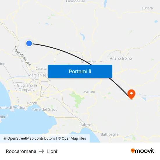 Roccaromana to Lioni map