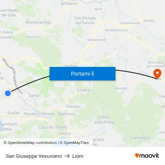 San Giuseppe Vesuviano to Lioni map