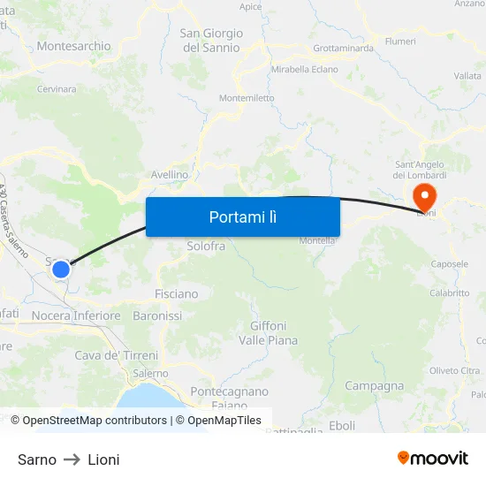 Sarno to Lioni map