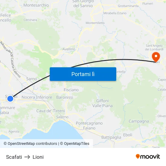 Scafati to Lioni map